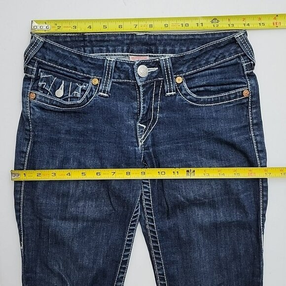 True Religion Women's  Denim Skinny Dark Wash Blue Jeans White Stitch Size 27 - Picture 14 of 16
